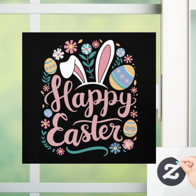 Happy Easter Cute Bunny Rabbit Eggs Window Cling (Home)