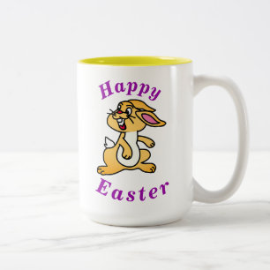 "Happy EASTER" Cute Bunny Rabbit with Purple Text Two-Tone Coffee Mug