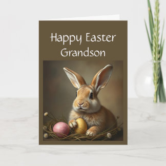 Happy Easter Cute Bunny Special Grandson Holiday Card