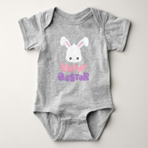 Happy Easter Cute Bunny White Bunny Rabbit Baby Bodysuit