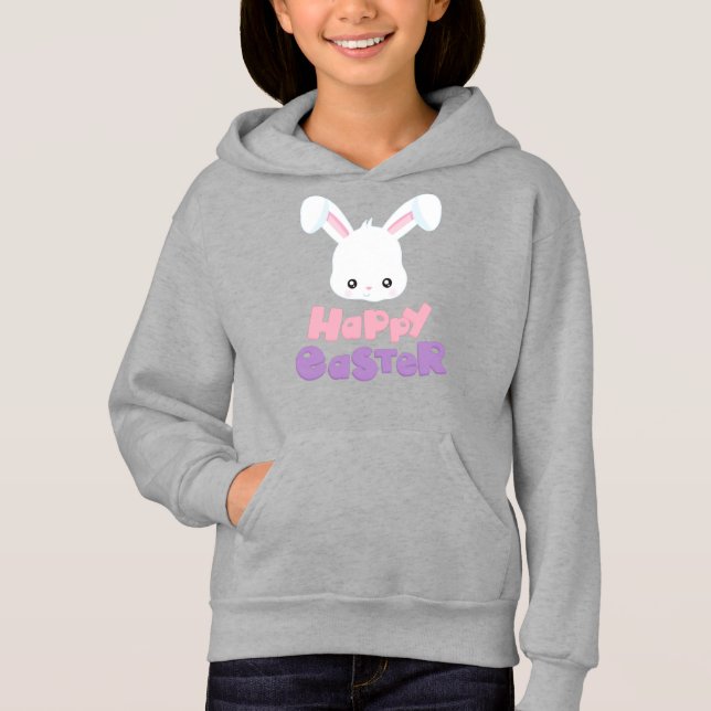 Happy Easter, Cute Bunny, White Bunny, Rabbit Hoodie (Front)