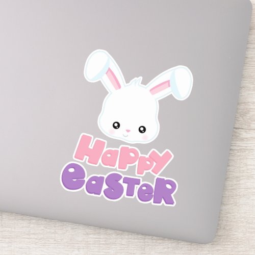 Happy Easter Cute Bunny White Bunny Rabbit Sticker