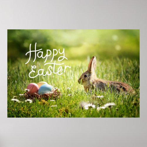 Happy Easter Cute Bunny with Colorful Easter  Poster