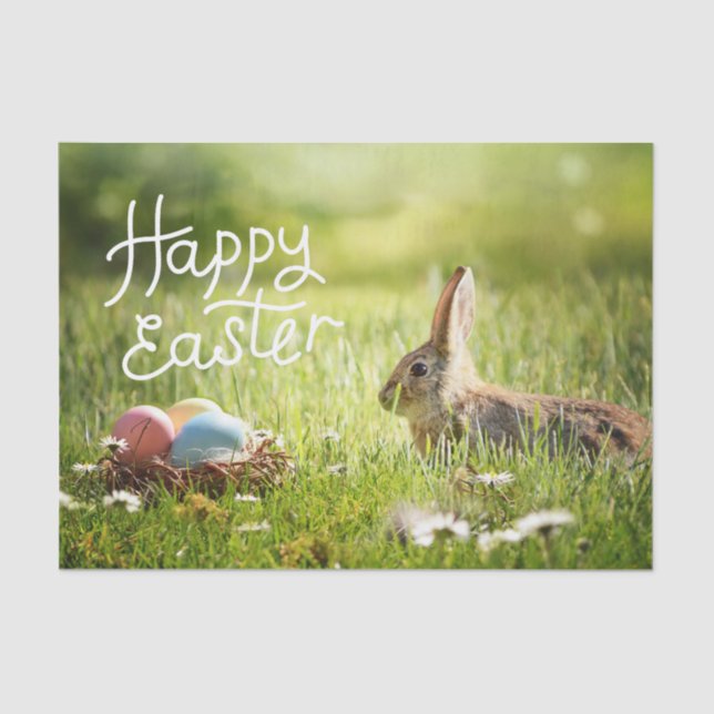 Happy Easter Cute Bunny with Colorful Easter  Tissue Paper (Front)