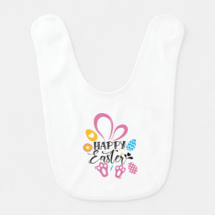 Happy Easter Cute Bunny With Easter Eggs Baby Bib