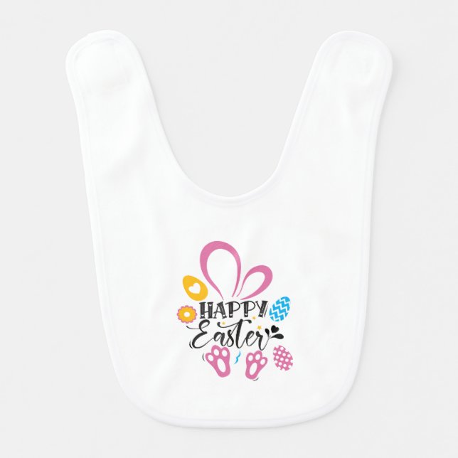 Happy Easter Cute Bunny With Easter Eggs Baby Bib (Front)