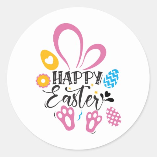 Happy Easter Cute Bunny With Easter Eggs Classic Round Sticker