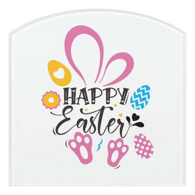 Happy Easter Cute Bunny With Easter Eggs Door Sign (Contour Front)