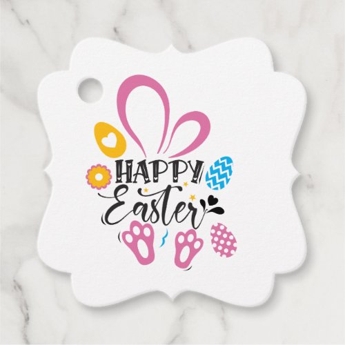 Happy Easter Cute Bunny With Easter Eggs Favor Tags