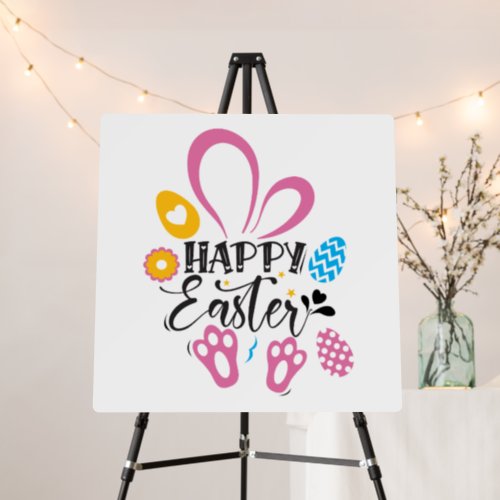 Happy Easter Cute Bunny With Easter Eggs Foam Board