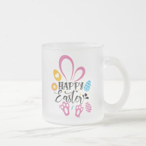 Happy Easter Cute Bunny With Easter Eggs Frosted Glass Coffee Mug