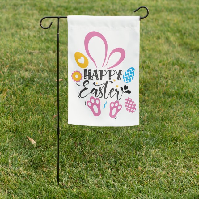 Happy Easter Cute Bunny With Easter Eggs Garden Flag (In SItu)