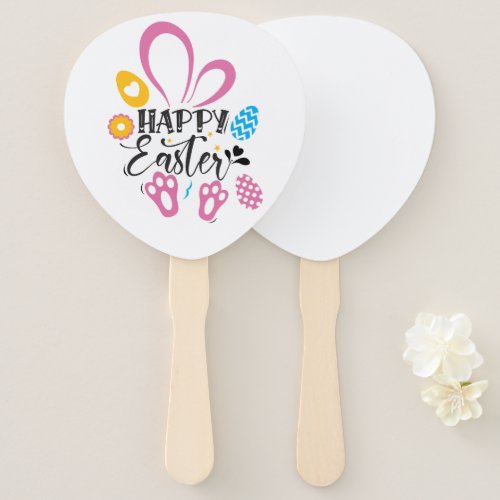 Happy Easter Cute Bunny With Easter Eggs Hand Fan