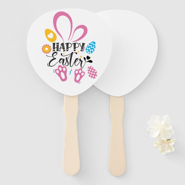 Happy Easter Cute Bunny With Easter Eggs Hand Fan (Front and Back)