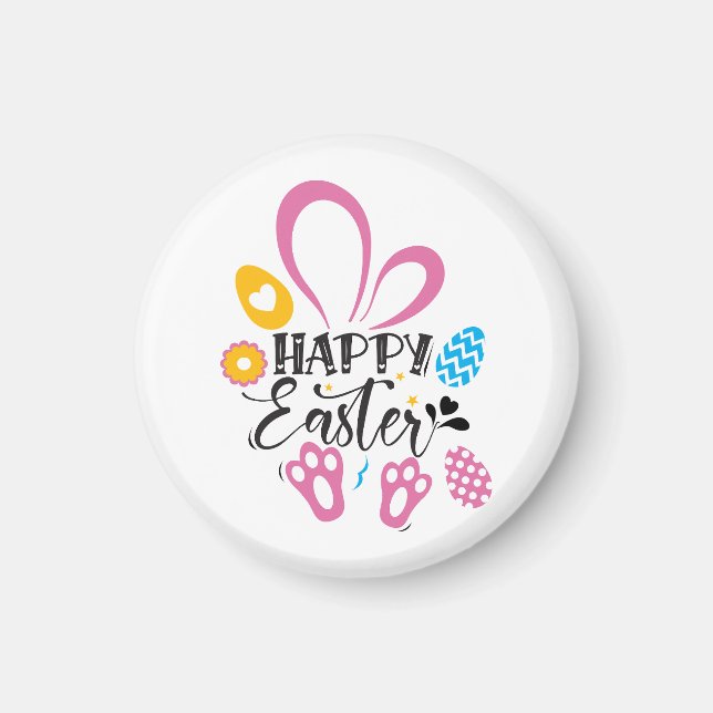 Happy Easter Cute Bunny With Easter Eggs Magnet (Front)