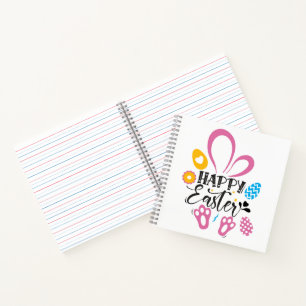 Happy Easter Cute Bunny With Easter Eggs Notebook