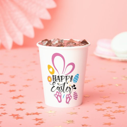 Happy Easter Cute Bunny With Easter Eggs Paper Cups