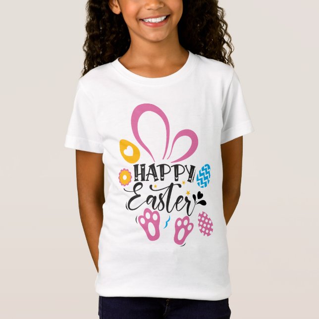 Happy Easter Cute Bunny With Easter Eggs T-Shirt (Front)