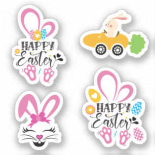 Happy Easter Cute Bunny With Eggs Collection Pack Sticker