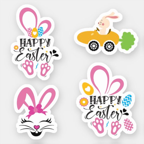 Happy Easter Cute Bunny With Eggs Collection Pack Sticker
