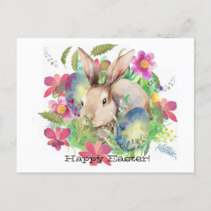 Happy Easter ! Cute bunny with eggs Holiday Postcard