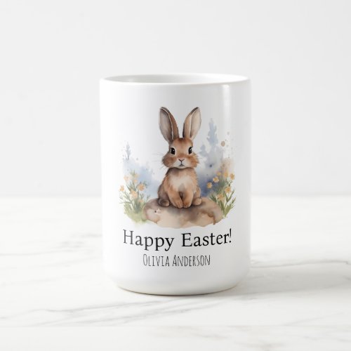 Happy Easter Cute Bunny with Yellow Flowers Coffee Mug