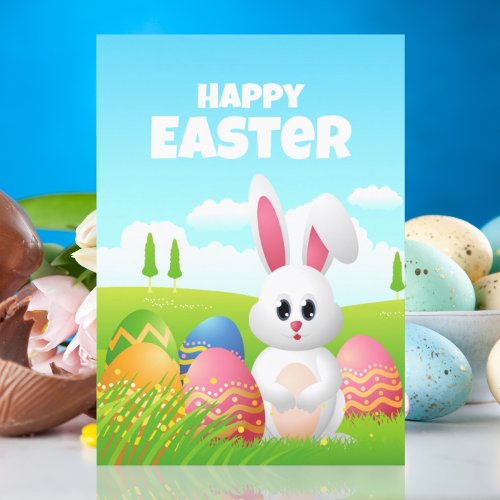 Happy Easter  Cute Cartoon Bunny Greeting Card