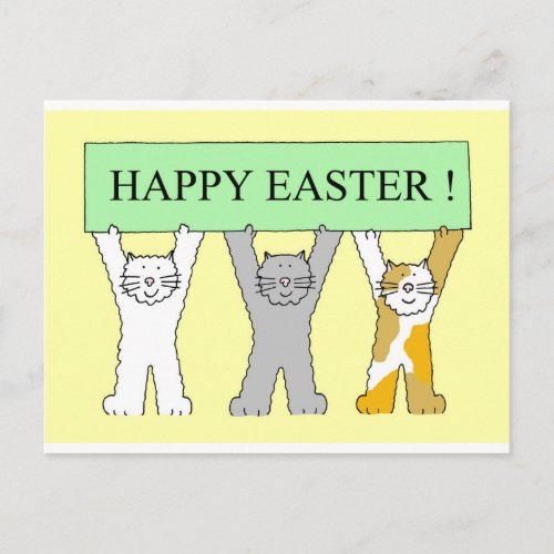 Happy Easter Cute Cartoon Cats Holiday Postcard