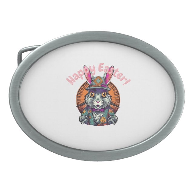 Happy Easter Cute Cartoon Easter Bunny Dutch Rabbi Belt Buckle (Front)