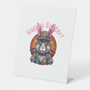 Happy Easter Cute Cartoon Easter Bunny Dutch Rabbi Pedestal Sign