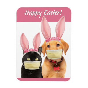 Happy Easter Cute Cat and Dog in Covid Face Mask Magnet