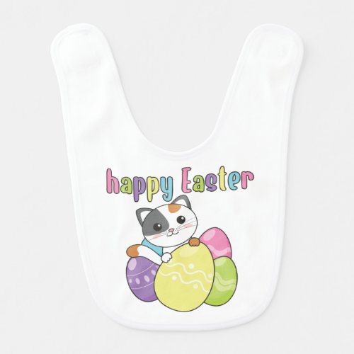 Happy Easter Cute Cat At Easter With Easter Eggs B Baby Bib
