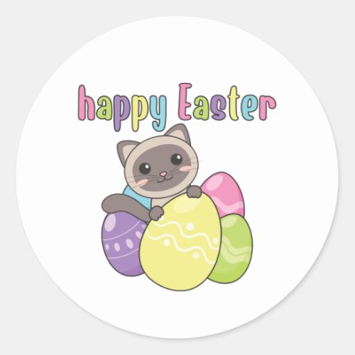 Happy Easter Cute Cat At Easter With Easter Eggs C Classic Round Sticker