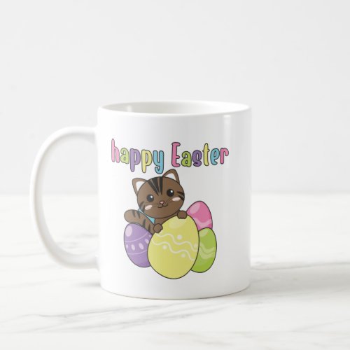 Happy Easter Cute Cat At Easter With Easter Eggs C Coffee Mug