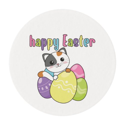 Happy Easter Cute Cat At Easter With Easter Eggs E Edible Frosting Rounds