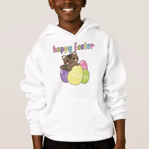 Happy Easter Cute Cat At Easter With Easter Eggs H Hoodie