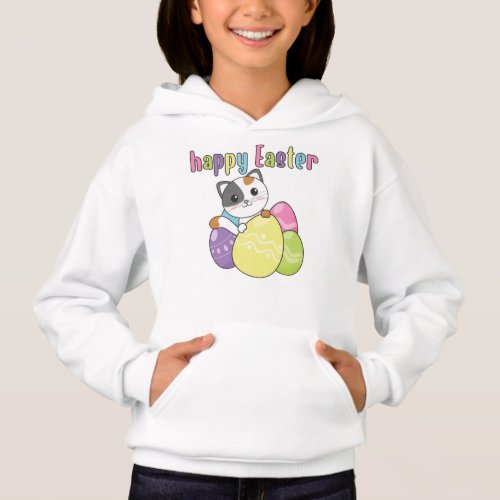 Happy Easter Cute Cat At Easter With Easter Eggs H Hoodie