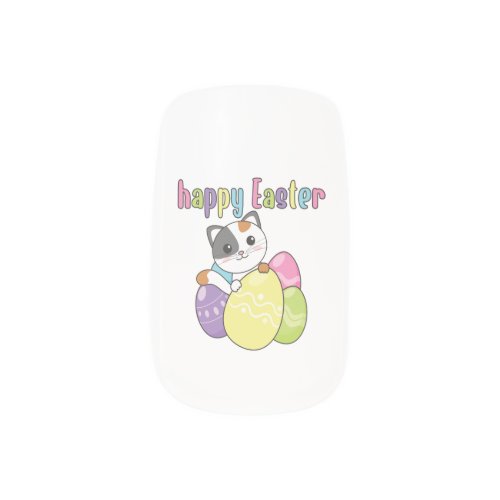 Happy Easter Cute Cat At Easter With Easter Eggs Minx Nail Art