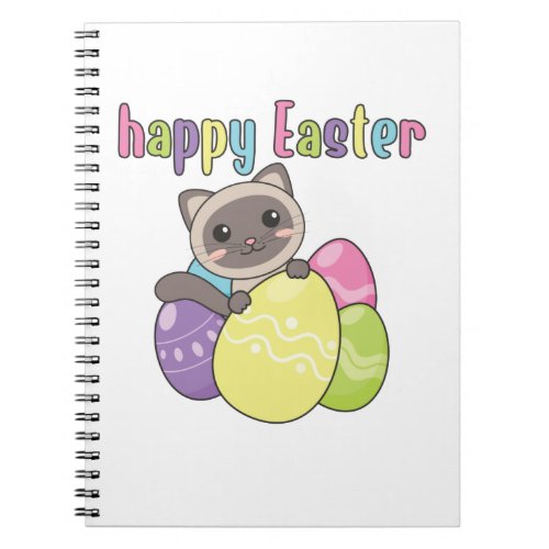 Happy Easter Cute Cat At Easter With Easter Eggs N Notebook