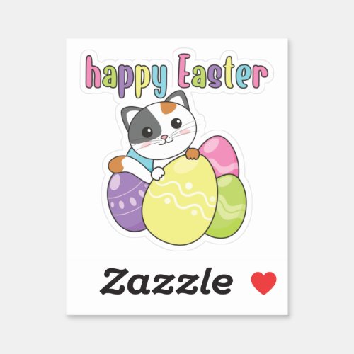 Happy Easter Cute Cat At Easter With Easter Eggs S Sticker