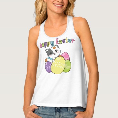 Happy Easter Cute Cat At Easter With Easter Eggs T Tank Top