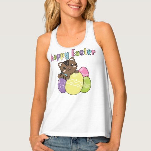 Happy Easter Cute Cat At Easter With Easter Eggs T Tank Top