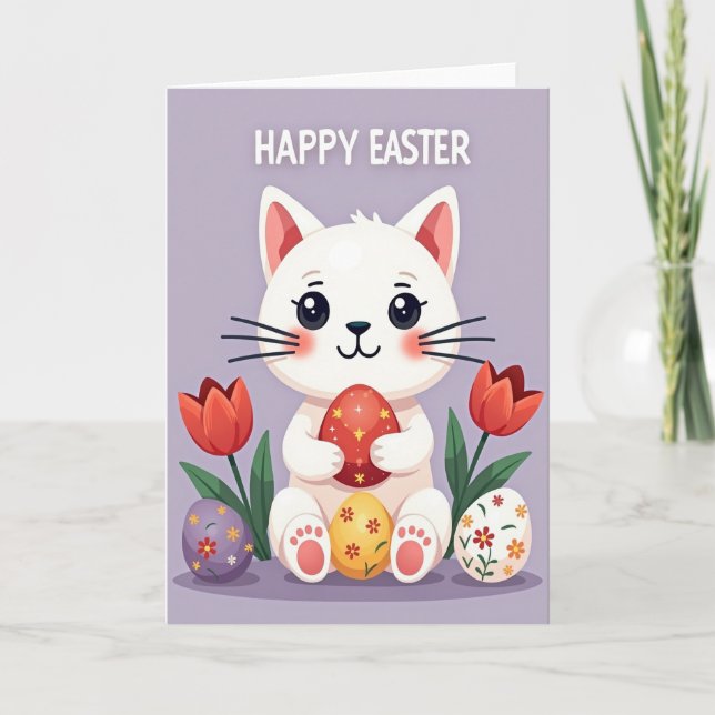 Happy Easter Cute Cat Egg Card (Front)