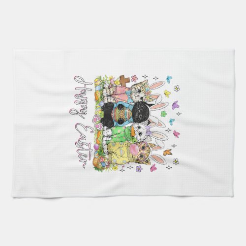 Happy Easter Cute Cat Lover Bunny Easter Day Women Kitchen Towel