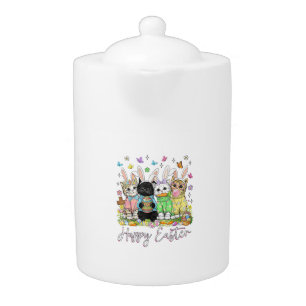 Happy Easter Cute Cat Lover Bunny Easter Day Women Teapot