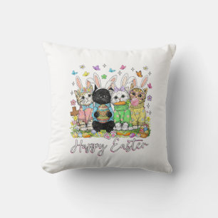Happy Easter Cute Cat Lover Bunny Easter Day Women Throw Pillow