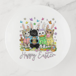 Happy Easter Cute Cat Lover Bunny Easter Day Women Trinket Tray