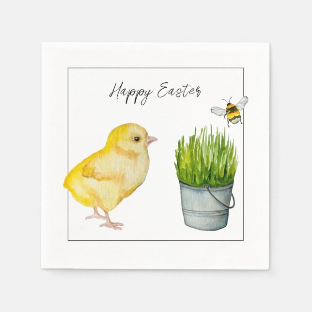 Happy Easter, cute chick and bumblebee Napkins (Front)