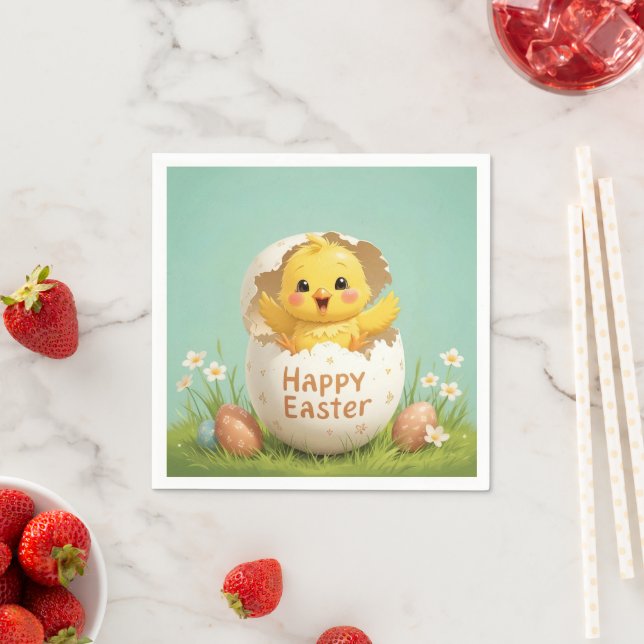 Happy Easter Cute Chick in Egg Pastel Spring  Napkins (Insitu)