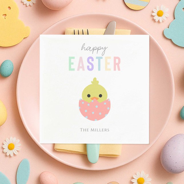 Happy Easter Cute Chick Peep Pastel Typography Napkins (Creator Uploaded)
